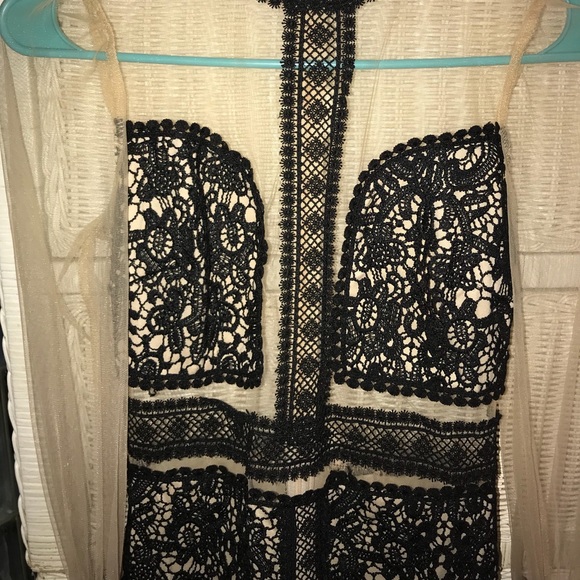 Black Lace & Nude Tulle Vivian Paneled Mini Dress - Picture 5 of 6